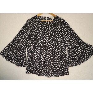 LISTICLE Blouse‎ Polka Dots 3/4 Sleeve Medium BOHO Ruffle Shirt Top 0268